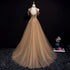 Charming Champagne Tulle Halter Long Party Gown, Prom Dress