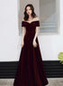 Wine Red Velvet Long A-line Bridesmaid Dress, Wine Red Prom Dresses
