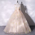 Champagne Floral Tulle Straps Sweetheart Long Party Dress, Ball Gown Sweet 16 Dresses