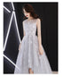 Light Grey Lace High Low Round Neckline Homecoming Dress, Beautiful Short Prom Dress