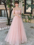 Pink Off Shoulder Tulle Simple A-line Party Dress Prom Dress, Pink Formal Gown 2022