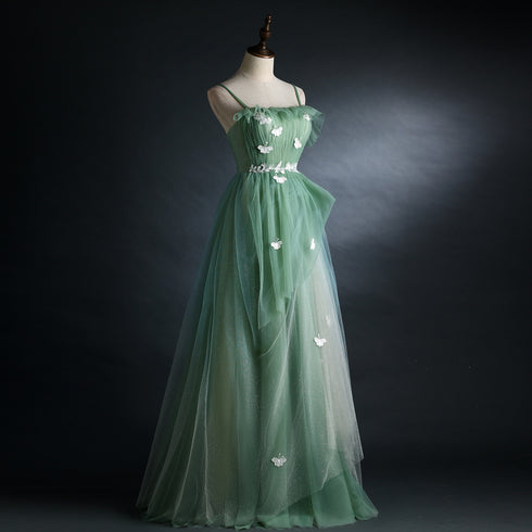 Light Green Gradient Straps Long A-line Prom Dress, Beautiful Evening Dress Party Dresses