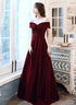 Wine Red off Shoulder Prom Dress, Long Elegant Bridal Gown Sparkly Velvet Party Dress