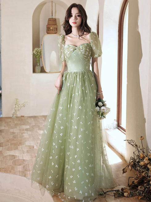 Light Green Tulle Long Formal Gown 2022 Party Dresses, Green Evening Prom Dresses
