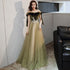 Green Off Shoulder Velvet and Tulle Long Evening Dress with Lace, Long Prom Dresses