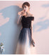 Beautiful Gradient Tulle Sequins Off Shoulder Wedding Party Dresses, A-line Tulle Formal Gown