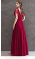 Wine Red Lace Beaded Puffy Sleeves Party Dress, Wine Red Long Prom Dress