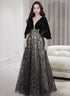 Black Tulle and Velvet Chic Long A-line Prom Dress, Black Formal Dress