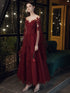 Wine Red Tulle with Lace Applique Long Party Dress, Wine Red Prom Dress