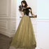 Green Off Shoulder Velvet and Tulle Long Evening Dress with Lace, Long Prom Dresses