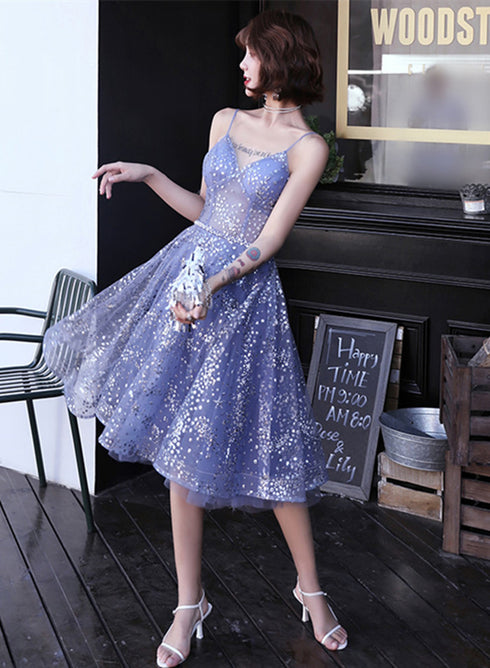 Cute Lavender Tulle Short Beaded Homecoming Dress, Shiny Tulle Short Prom Dress