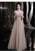 Charming V-neckline Beaded Tulle Straps Prom Dress, Pink Party Dress Evening Dress