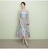 Light Blue Tea Length Lace Floral Wedding Party Dress, Beautiful Formal Dress