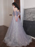 Chic Tulle and Beaded Low Back Long Evening Gown, A-line Long Prom Dress Party Dress