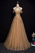 Charming Champagne Tulle Halter Long Party Gown, Prom Dress
