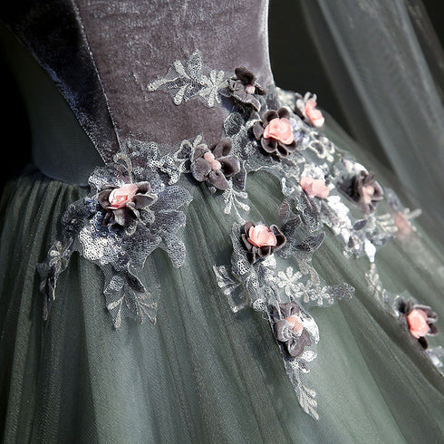 Charming Tulle with Green Long Party Dress, Sweet 16 Gown