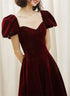 Wine Red Velvet Sweetheart Long Party Dress, A-line Wine Red Prom Dress