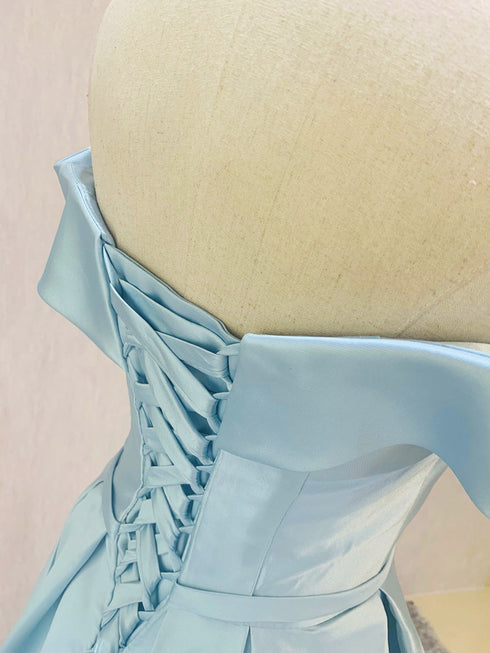 Beautiful Blue Satin Cute Short Homecoming Dress, Off Shoulder Party Dress