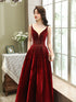 Wine Red Velvet Straps Long Evening Dress, Floor Length Prom Dress, Paty Dress