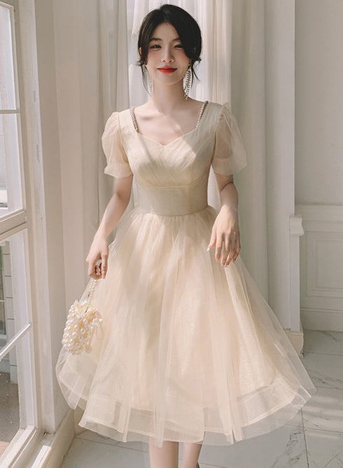 Light Champagne Short Homecoming Dress, Cute Tulle Short Prom Dress