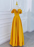 Beautiful Satin Dark Yellow Off Shoulder Party Dress, A-line Satin Prom Dress