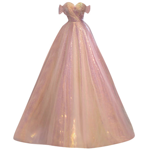 Light Pink and Sequins Sweetheart Long Formal Dress, Pink Evening Party Dress