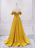 Gold Satin A-line Sweetheart Long Junior Prom Dress, Floor Length Satin Evening Dress