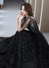 Black Off Shoulder Tulle Long Prom Dress, A-line Black Shiny Tulle Formal Dress