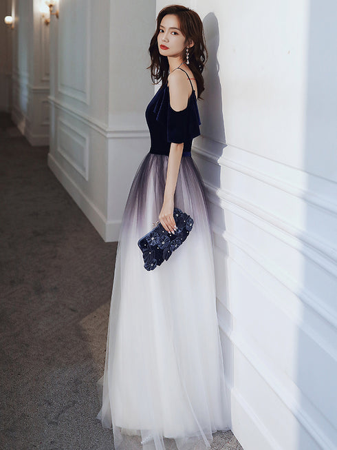 Cute Simple V-neckline Long Party Dresses, A-line Gradient Floor Length Bridesmaid Dresses