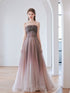 Charming Gradient A-line Pink Beaded Long Evening Gown, Tulle Long Prom Dress