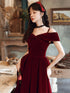 Wine Red Velvet Off Shoulder Long Prom Dress, Wine Red Party Dress Formal Dress