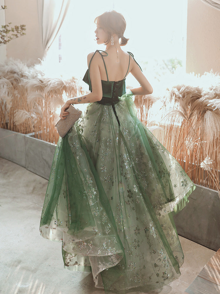 Beautiful Dark Green Straps Tulle with Velvet Party Dress, Green Eveni BeautyDressy Beautiful Dark Green Straps Tulle with Velvet Party Dress, Green Eveni BeautyDressy