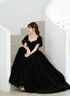 Black Velvet Short Sleeves A-line Lace-up Party Dress, Black Long Wedding Party Dress