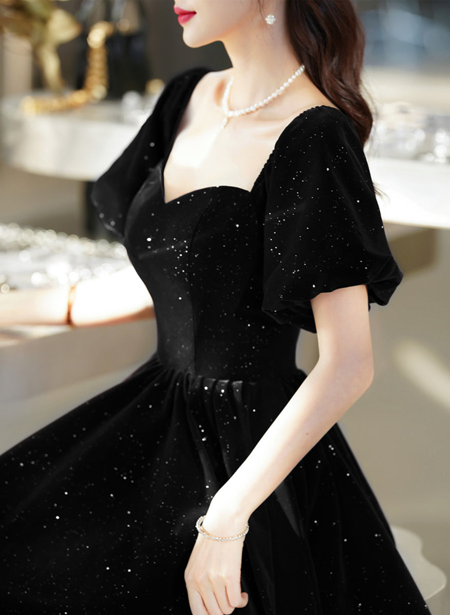 Black A Line Jewel Neck Velvet Floor Length Party Dress