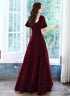 Wine Red Velvet Long Party Dress, Off Shoulder A-line Long Prom Dress