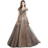 Grey and Champagne Tulle Lace Long Party Dress, A-line Formal Dress Prom Dress