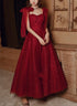 Wine Red Straps Sweetheart Shiny Tulle Party Dress, A-line Wine Red Formal Dress