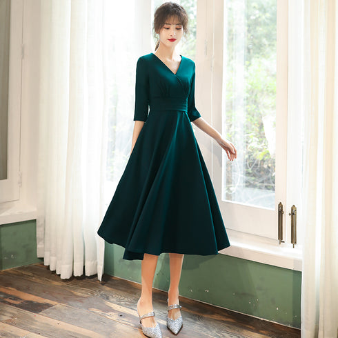 Navy Blue Simple V-neckline Wedding Party Dresses, Blue Bridesmaid Dresses