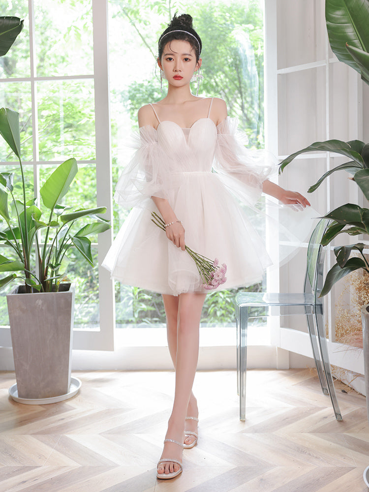 white tulle homecoming dress Cute Tulle Short Lace Applique Short Prom Dress Tulle Homecoming Dress HD0159 US12 / Custom Color main image 1