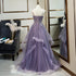 Purple Tulle Layers Long Formal Gown, Lace Applique Top Party Dress