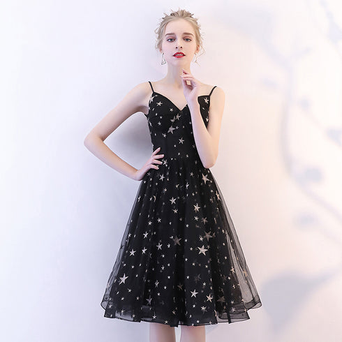 Black Short V-neckline Lovely Prom Dress, Black Homecoming Dress Party Dress