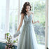 Beautiful Grey V-neckline Straps Beaded Slit Long Prom Dress, Grey Evening Gown