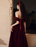 Wine Red Velvet Floor Length Party Dress, A-line Formal Dress Wine Red Prom Dress