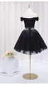 Black Off Shoulder Beaded Tulle Short Prom Dress, Black Homecoming Dress Formal Dress