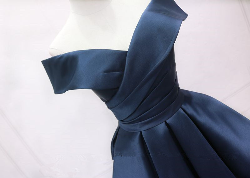 Simple Tulle Navy Blue Prom Dress, Sweetheart Off Shoulder Bridesmaid Dress