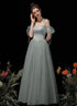 Light Green Tulle and Satin Party Dress, A-line Long Prom Dress Formal Dress