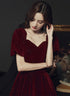 Wine Red Velvet Long Party Dress, Off Shoulder A-line Long Prom Dress