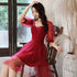 Wine Red Short Sleeves Homecoming Dress Prom Dress, Wine Red Party Dress
