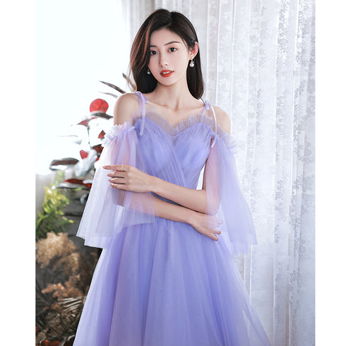 Purple Tulle Short Off Shoulder Homecoming Dress, Purple Prom Party Dresses