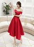 Red Satin Off Shoulder Lace-up Homecoming Dress, Red Formal Dress Prom Dress